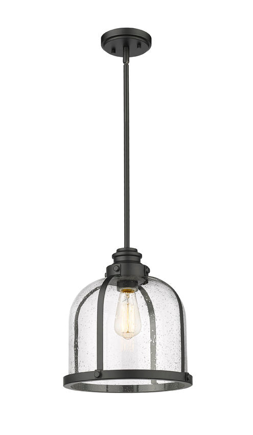 Z-Lite Burren 12" 1-Light Matte Black Pendant Light With Clear Seedy Glass Shade