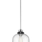Z-Lite Burren 12" 1-Light Matte Black and Chrome Pendant Light With Clear Seedy Glass Shade
