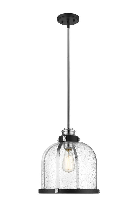 Z-Lite Burren 12" 1-Light Matte Black and Chrome Pendant Light With Clear Seedy Glass Shade