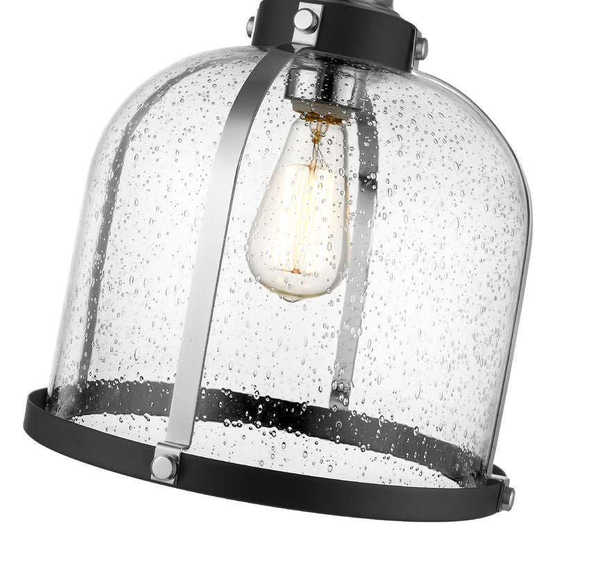 Z-Lite Burren 12" 1-Light Matte Black and Chrome Pendant Light With Clear Seedy Glass Shade