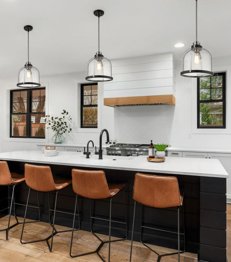 Z-Lite Burren 12" 1-Light Matte Black and Chrome Pendant Light With Clear Seedy Glass Shade