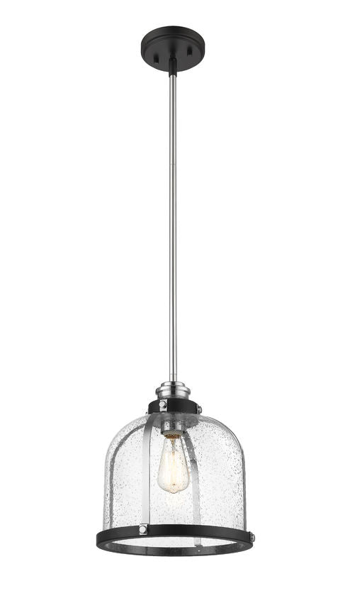 Z-Lite Burren 12" 1-Light Matte Black and Chrome Pendant Light With Clear Seedy Glass Shade