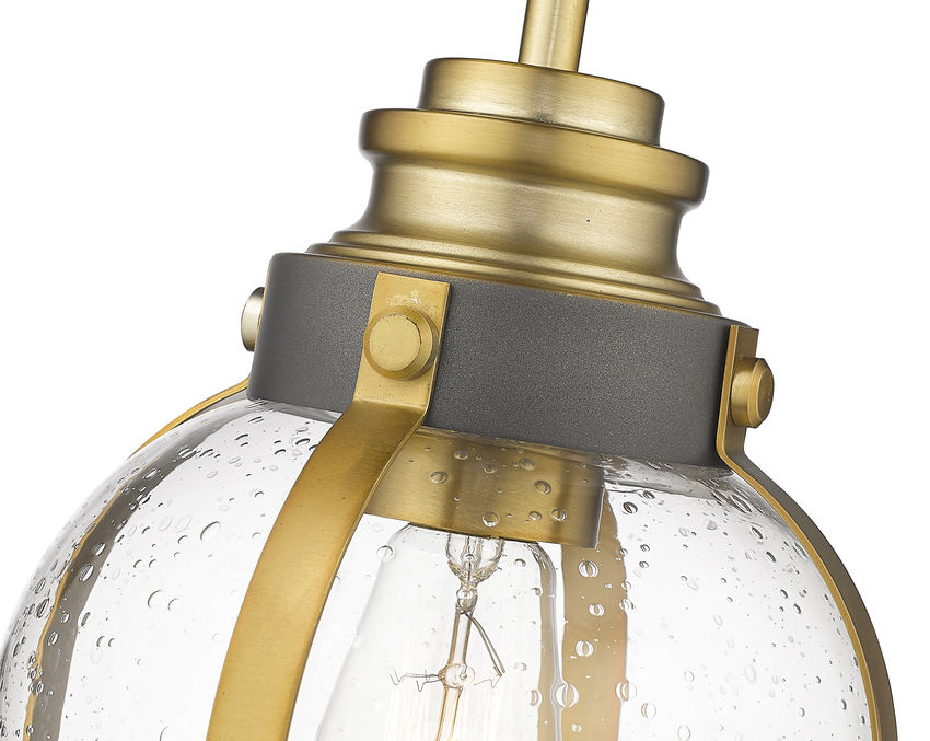 Z-Lite Burren 9" 1-Light Bronze and Brass Mini Pendant Light With Clear Seedy Glass Shade