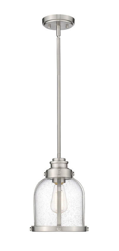 Z-Lite Burren 9" 1-Light Brushed Nickel Mini Pendant Light With Clear Seedy Glass Shade