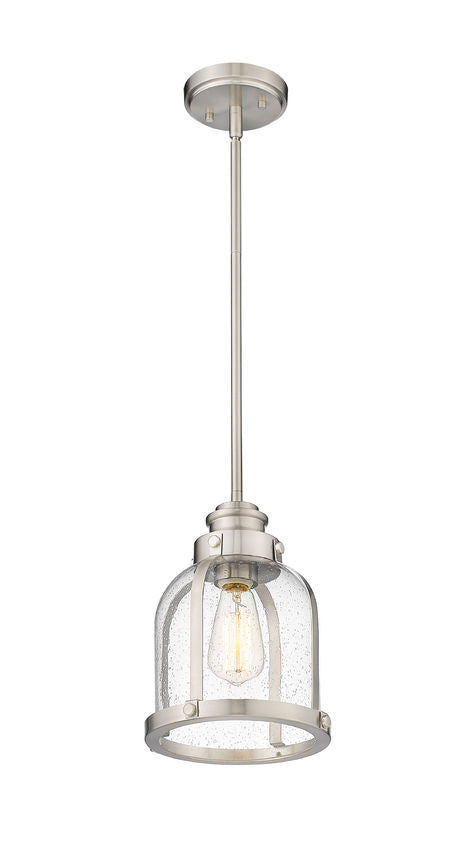 Z-Lite Burren 9" 1-Light Brushed Nickel Mini Pendant Light With Clear Seedy Glass Shade