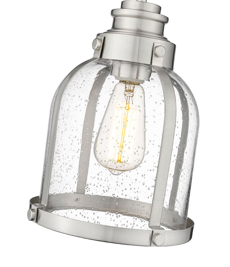 Z-Lite Burren 9" 1-Light Brushed Nickel Mini Pendant Light With Clear Seedy Glass Shade
