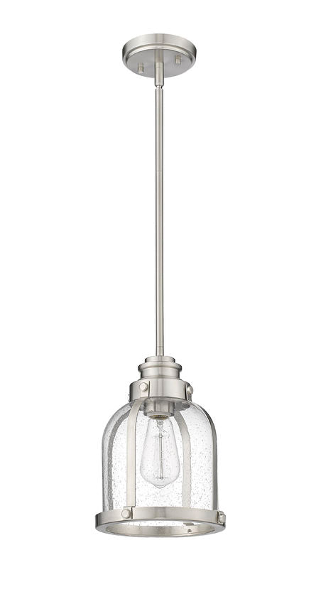 Z-Lite Burren 9" 1-Light Brushed Nickel Mini Pendant Light With Clear Seedy Glass Shade