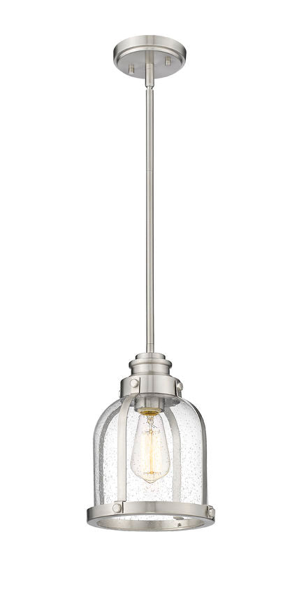 Z-Lite Burren 9" 1-Light Brushed Nickel Mini Pendant Light With Clear Seedy Glass Shade