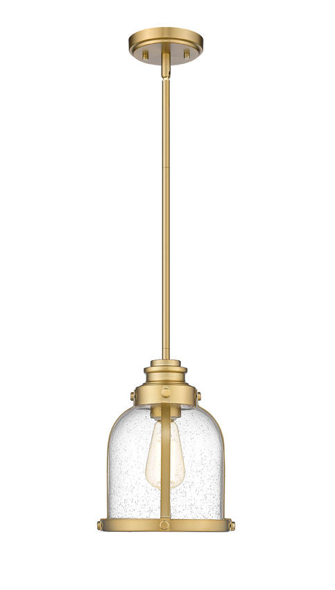 Z-Lite Burren 9" 1-Light Heritage Brass Mini Pendant Light With Clear Seedy Glass Shade