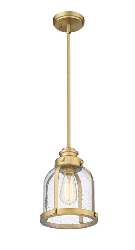 Z-Lite Burren 9" 1-Light Heritage Brass Mini Pendant Light With Clear Seedy Glass Shade