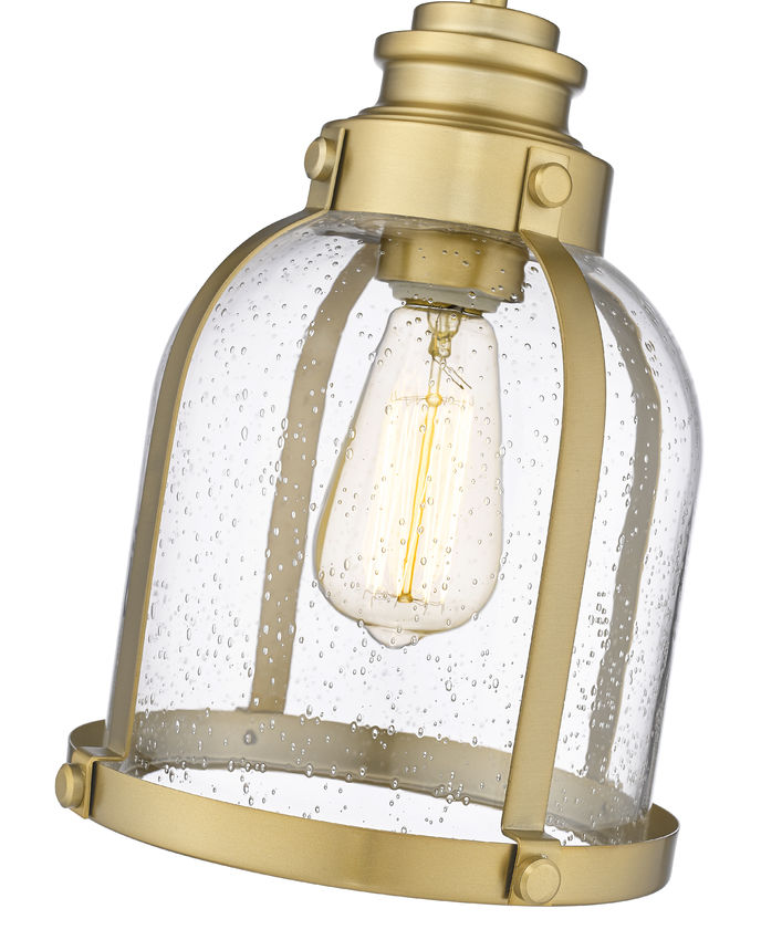 Z-Lite Burren 9" 1-Light Heritage Brass Mini Pendant Light With Clear Seedy Glass Shade