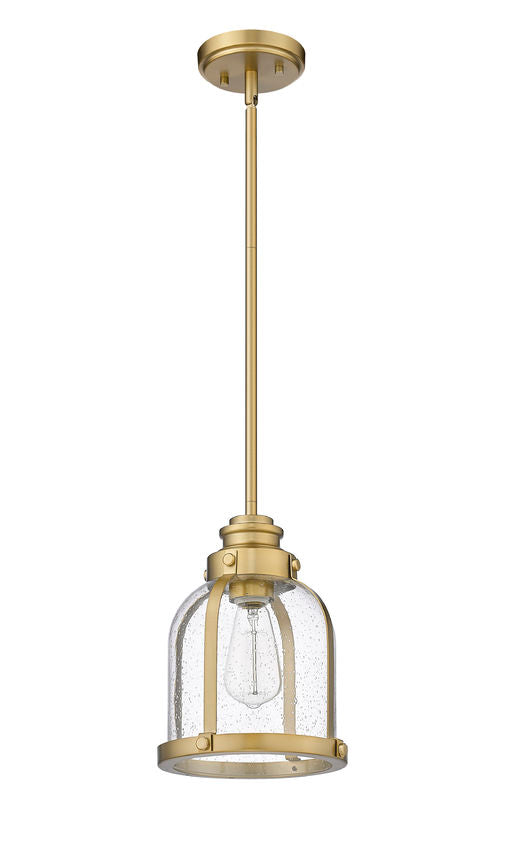 Z-Lite Burren 9" 1-Light Heritage Brass Mini Pendant Light With Clear Seedy Glass Shade