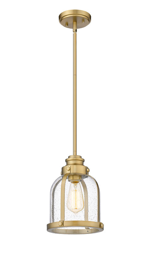 Z-Lite Burren 9" 1-Light Heritage Brass Mini Pendant Light With Clear Seedy Glass Shade