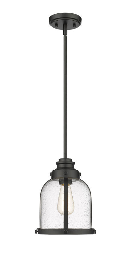 Z-Lite Burren 9" 1-Light Matte Black Mini Pendant Light With Clear Seedy Glass Shade
