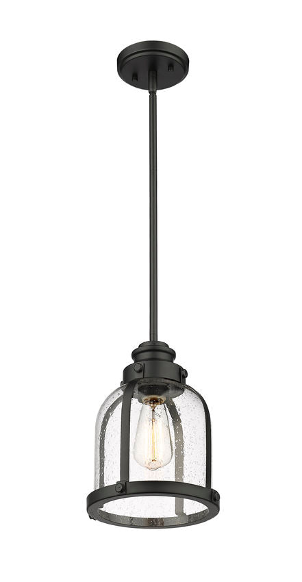 Z-Lite Burren 9" 1-Light Matte Black Mini Pendant Light With Clear Seedy Glass Shade