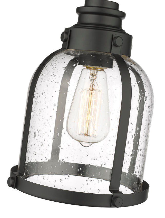 Z-Lite Burren 9" 1-Light Matte Black Mini Pendant Light With Clear Seedy Glass Shade
