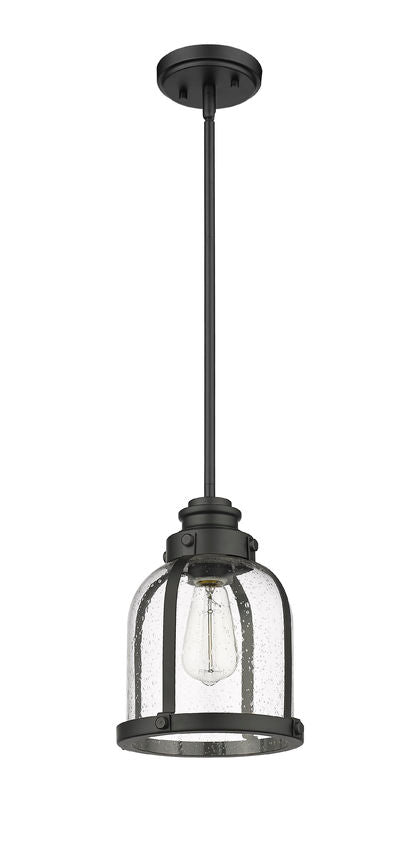 Z-Lite Burren 9" 1-Light Matte Black Mini Pendant Light With Clear Seedy Glass Shade
