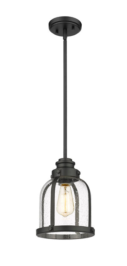 Z-Lite Burren 9" 1-Light Matte Black Mini Pendant Light With Clear Seedy Glass Shade