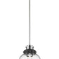 Z-Lite Burren 9" 1-Light Matte Black and Chrome Mini Pendant Light With Clear Seedy Glass Shade