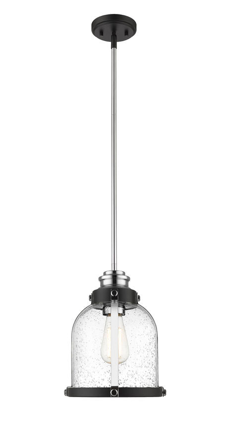 Z-Lite Burren 9" 1-Light Matte Black and Chrome Mini Pendant Light With Clear Seedy Glass Shade