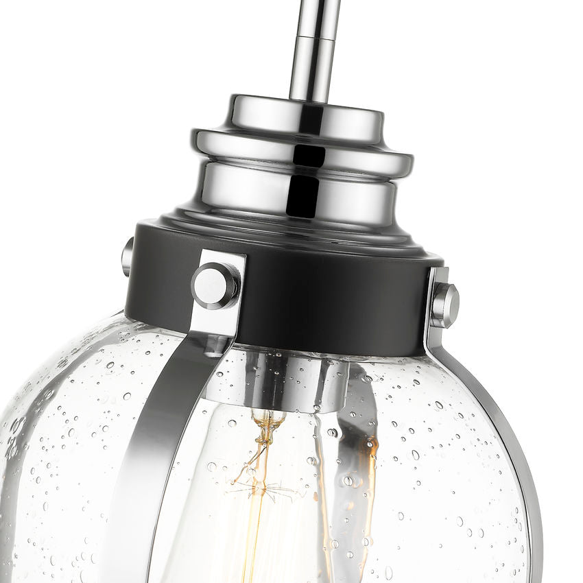 Z-Lite Burren 9" 1-Light Matte Black and Chrome Mini Pendant Light With Clear Seedy Glass Shade
