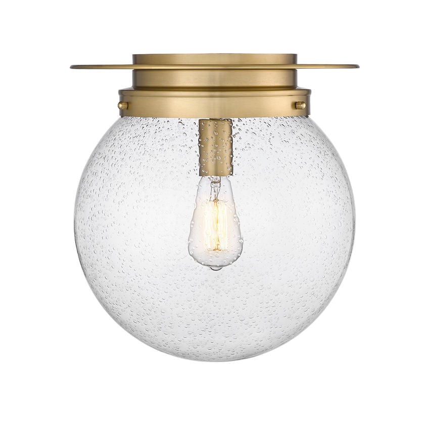 Z-Lite Calhoun 13" 1-Light Heritage Brass and Clear Seedy Glass Shade Flush Mount Lighting