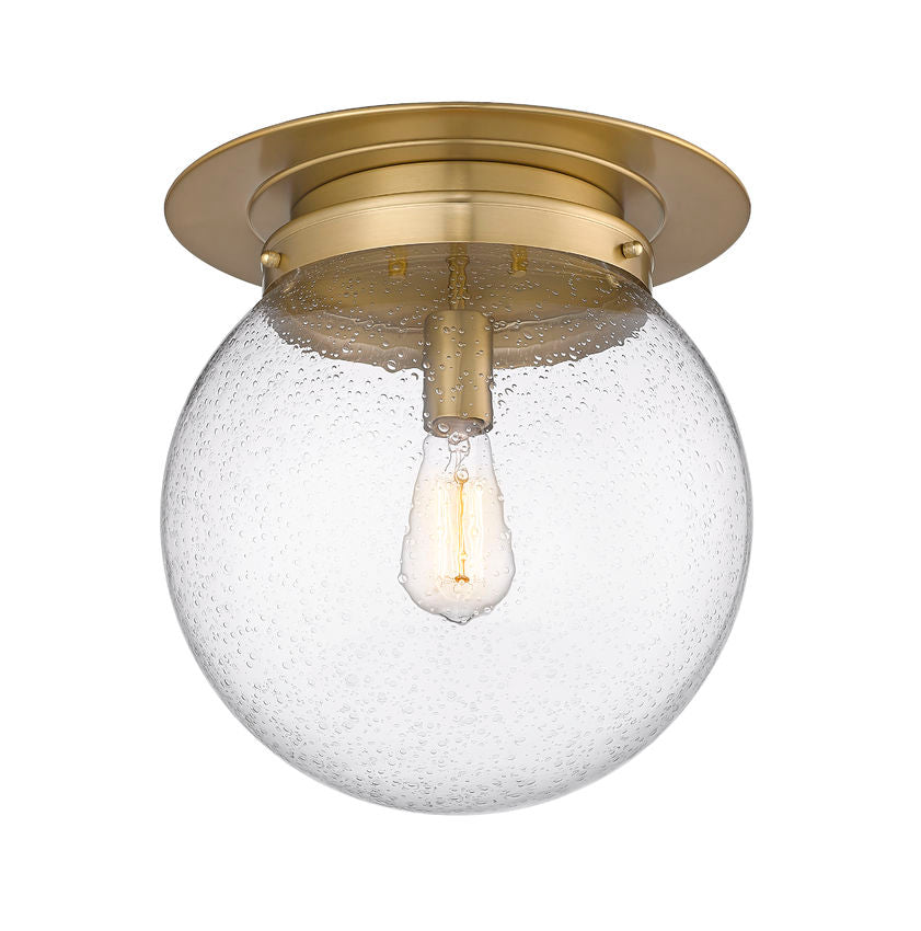 Z-Lite Calhoun 13" 1-Light Heritage Brass and Clear Seedy Glass Shade Flush Mount Lighting