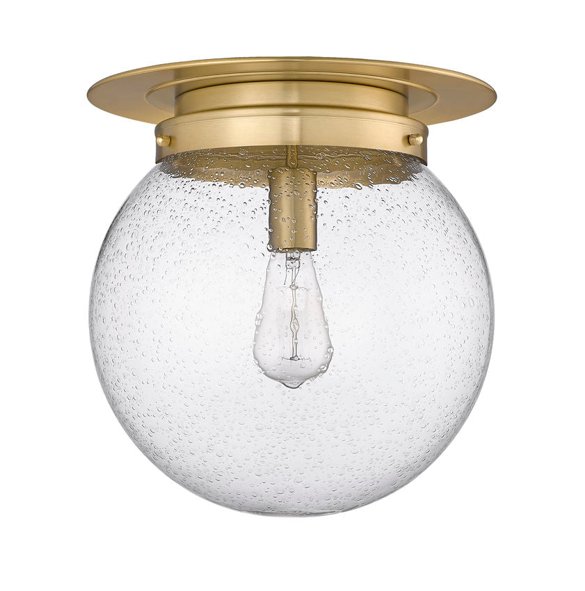 Z-Lite Calhoun 13" 1-Light Heritage Brass and Clear Seedy Glass Shade Flush Mount Lighting