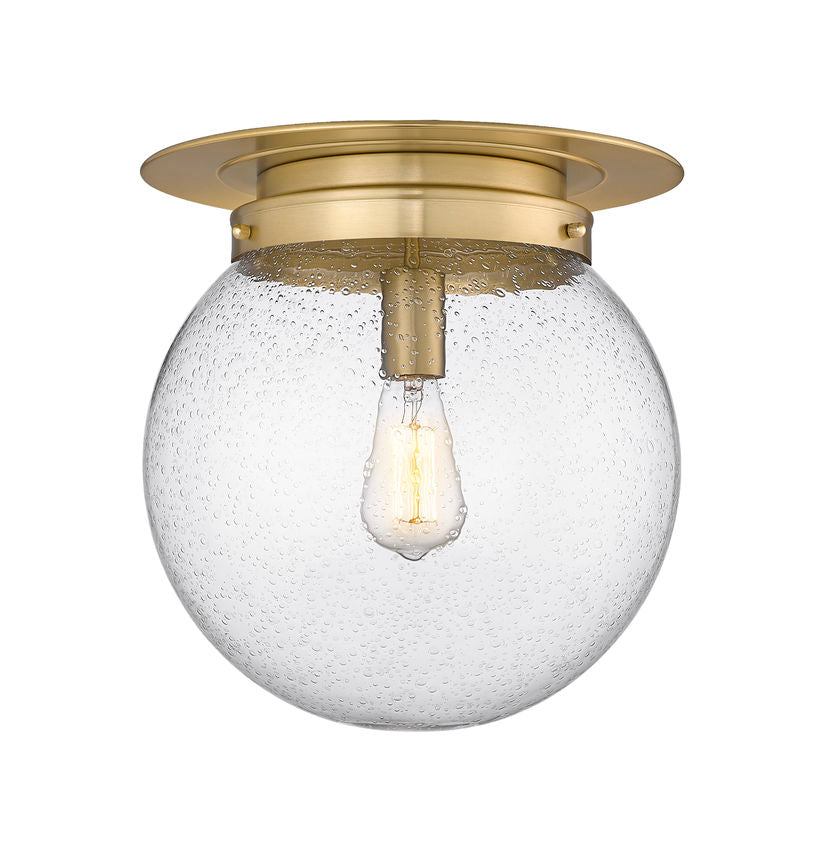 Z-Lite Calhoun 13" 1-Light Heritage Brass and Clear Seedy Glass Shade Flush Mount Lighting