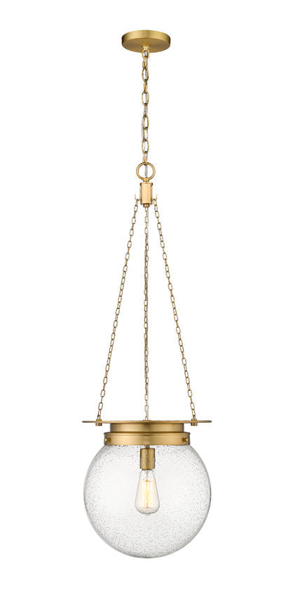 Z-Lite Calhoun 13" 1-Light Heritage Brass and Clear Seedy Glass Shade Pendant Light