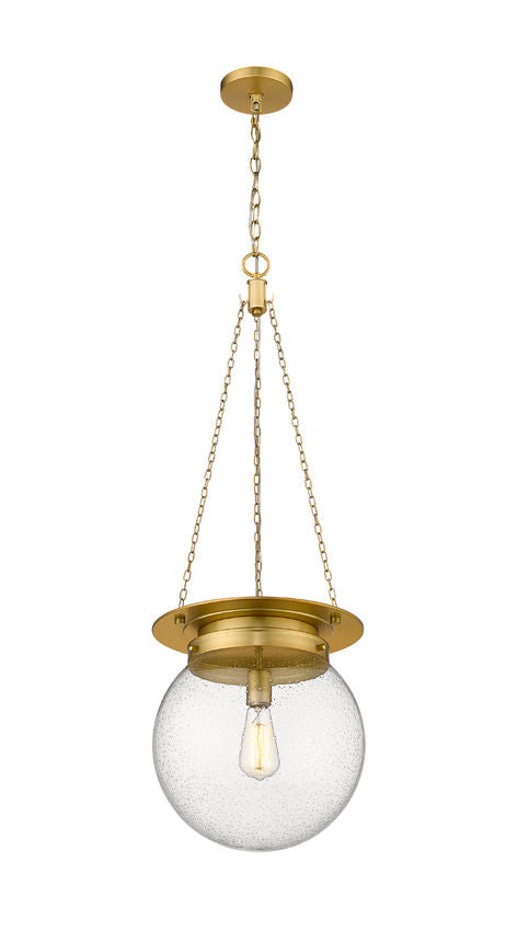 Z-Lite Calhoun 13" 1-Light Heritage Brass and Clear Seedy Glass Shade Pendant Light