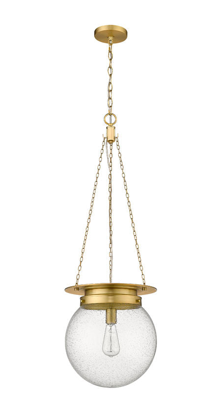 Z-Lite Calhoun 13" 1-Light Heritage Brass and Clear Seedy Glass Shade Pendant Light