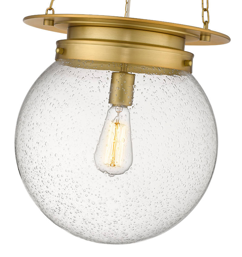 Z-Lite Calhoun 13" 1-Light Heritage Brass and Clear Seedy Glass Shade Pendant Light