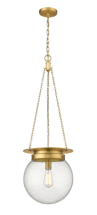 Z-Lite Calhoun 13" 1-Light Heritage Brass and Clear Seedy Glass Shade Pendant Light