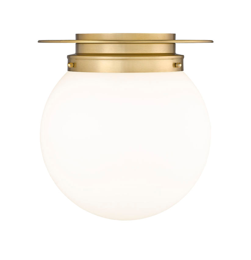 Z-Lite Calhoun 13" 1-Light Heritage Brass and White Opal Glass Shade Flush Mount Lighting
