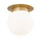 Z-Lite Calhoun 13" 1-Light Heritage Brass and White Opal Glass Shade Flush Mount Lighting
