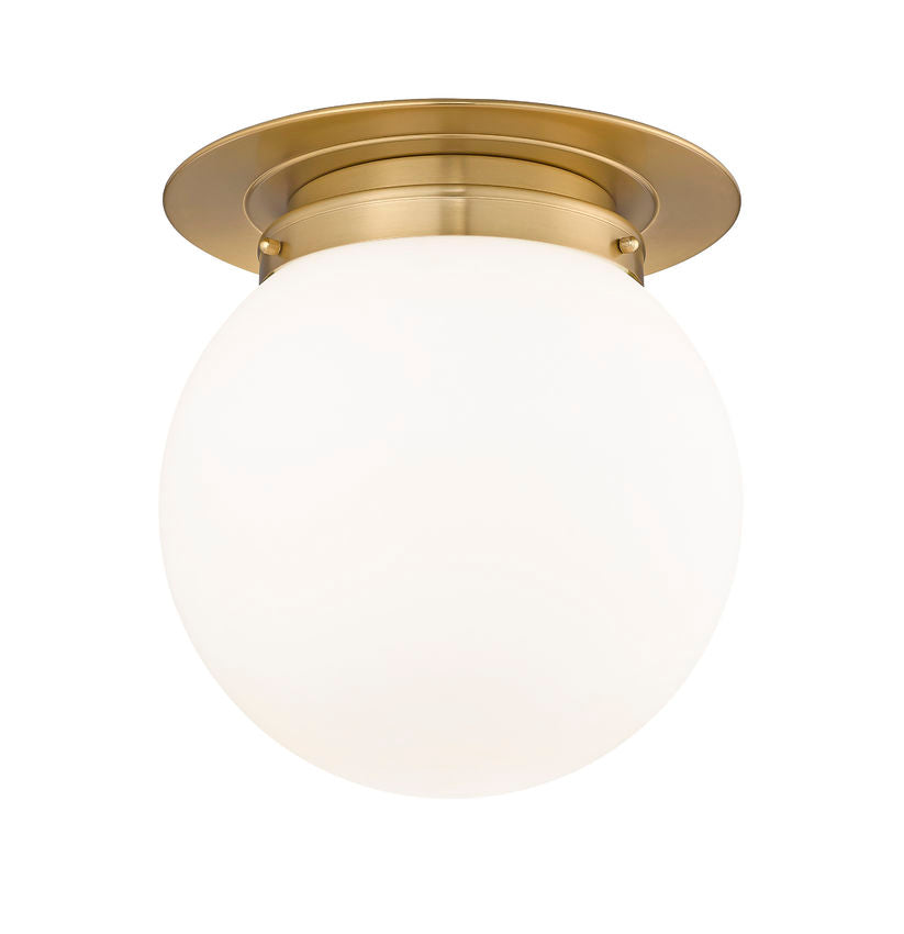 Z-Lite Calhoun 13" 1-Light Heritage Brass and White Opal Glass Shade Flush Mount Lighting