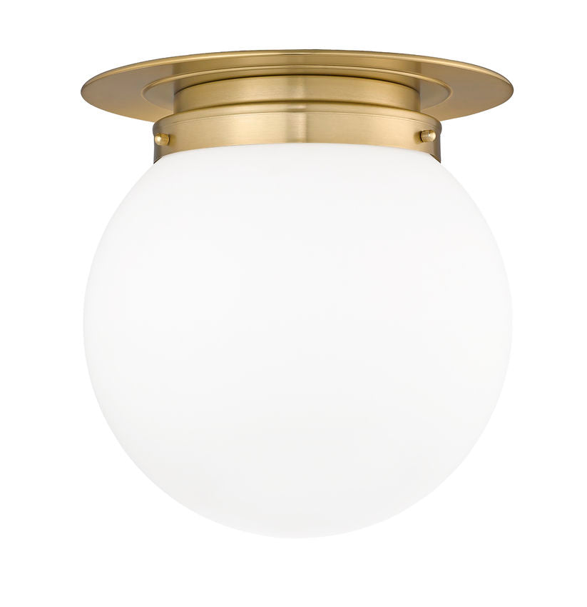 Z-Lite Calhoun 13" 1-Light Heritage Brass and White Opal Glass Shade Flush Mount Lighting