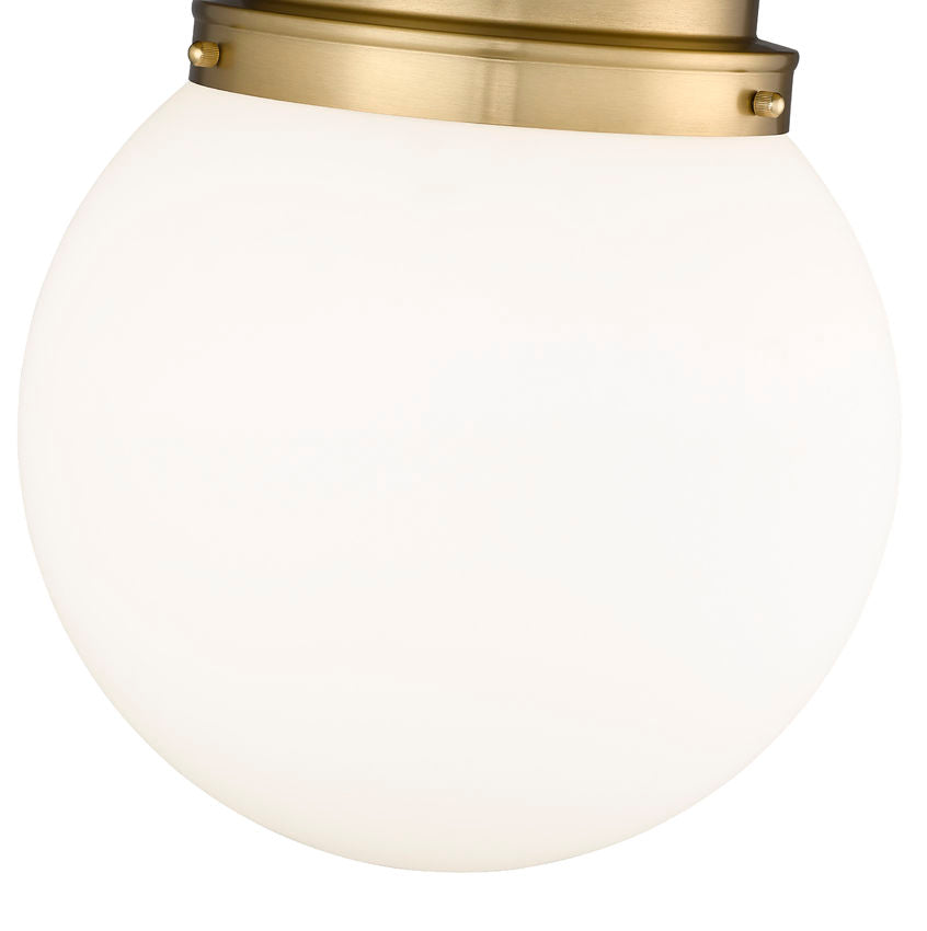 Z-Lite Calhoun 13" 1-Light Heritage Brass and White Opal Glass Shade Flush Mount Lighting