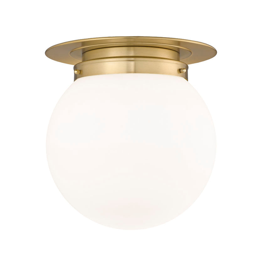 Z-Lite Calhoun 13" 1-Light Heritage Brass and White Opal Glass Shade Flush Mount Lighting