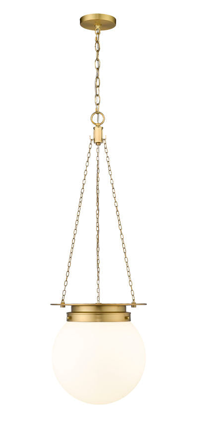 Z-Lite Calhoun 13" 1-Light Heritage Brass and White Opal Glass Shade Pendant Light