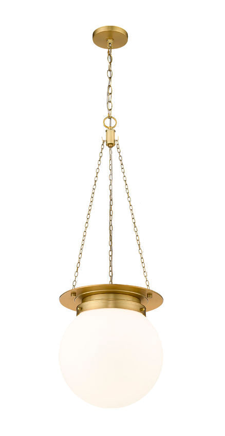 Z-Lite Calhoun 13" 1-Light Heritage Brass and White Opal Glass Shade Pendant Light