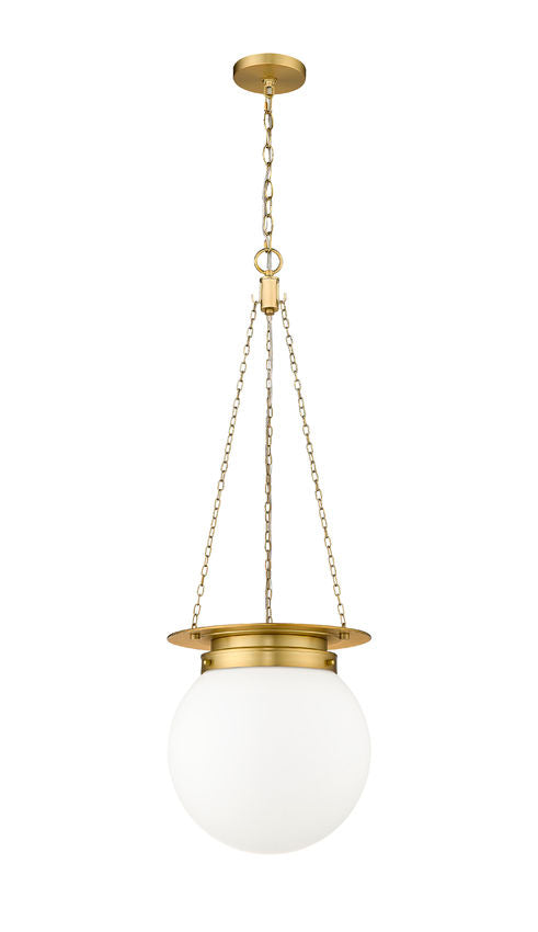 Z-Lite Calhoun 13" 1-Light Heritage Brass and White Opal Glass Shade Pendant Light