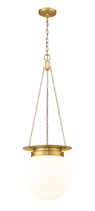 Z-Lite Calhoun 13" 1-Light Heritage Brass and White Opal Glass Shade Pendant Light