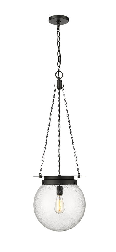 Z-Lite Calhoun 13" 1-Light Matte Black and Clear Seedy Glass Shade Pendant Light