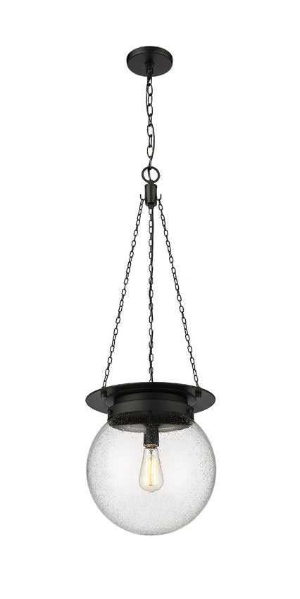Z-Lite Calhoun 13" 1-Light Matte Black and Clear Seedy Glass Shade Pendant Light