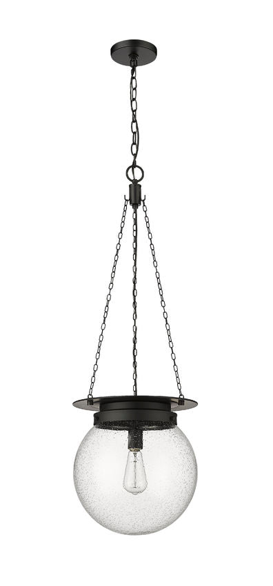 Z-Lite Calhoun 13" 1-Light Matte Black and Clear Seedy Glass Shade Pendant Light