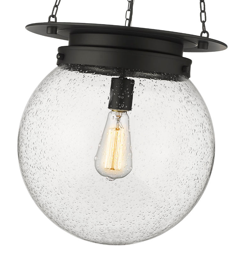 Z-Lite Calhoun 13" 1-Light Matte Black and Clear Seedy Glass Shade Pendant Light