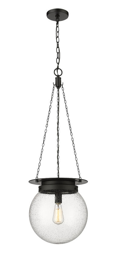 Z-Lite Calhoun 13" 1-Light Matte Black and Clear Seedy Glass Shade Pendant Light