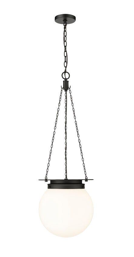 Z-Lite Calhoun 13" 1-Light Matte Black and White Opal Glass Shade Pendant Light